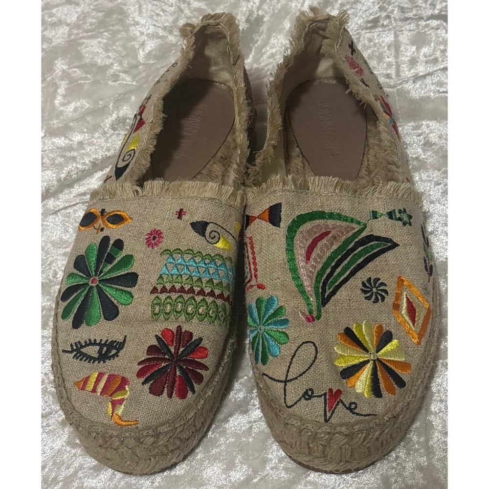 Johnny Was Parker Embroidered Espadrilles Womens 8M Tan Boho Slip On Flats